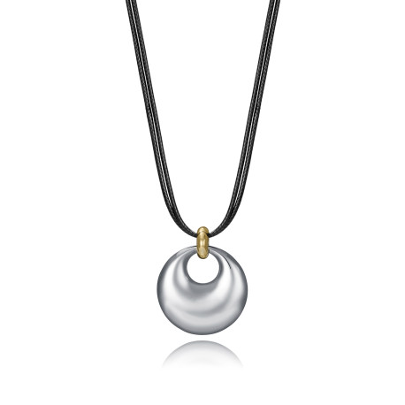 COLLAR ACERO IP PIEL NEGRA SRA FASHION