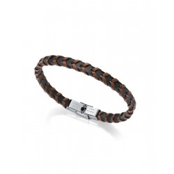 PULSERA PIEL TRENZA NEGRA-MARRÓN Y ACERO S F