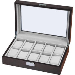 CAJA 10 RELOJES MADERA 35X20X8