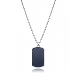 COLLAR ACERO PLACA MILITAR PIEL AZUL SR FN